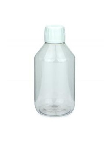Flacon pour Dip et Booster en PET 250 ml transparent avec bouchon à vis 28 ROPP bague inviolable compte gouttes blanc Carton