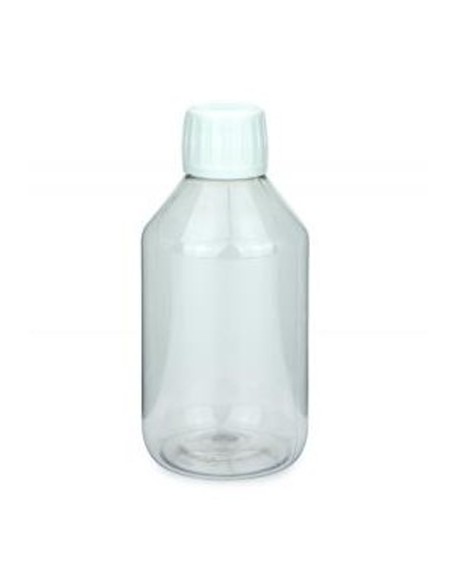 Flacon pour Dip et Booster en PET 250 ml transparent avec bouchon à vis 28 ROPP bague inviolable compte gouttes blanc Carton